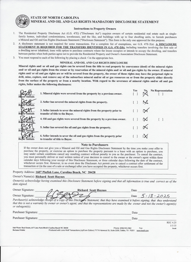 Mineral, Oil & Gas Rights Disclosure