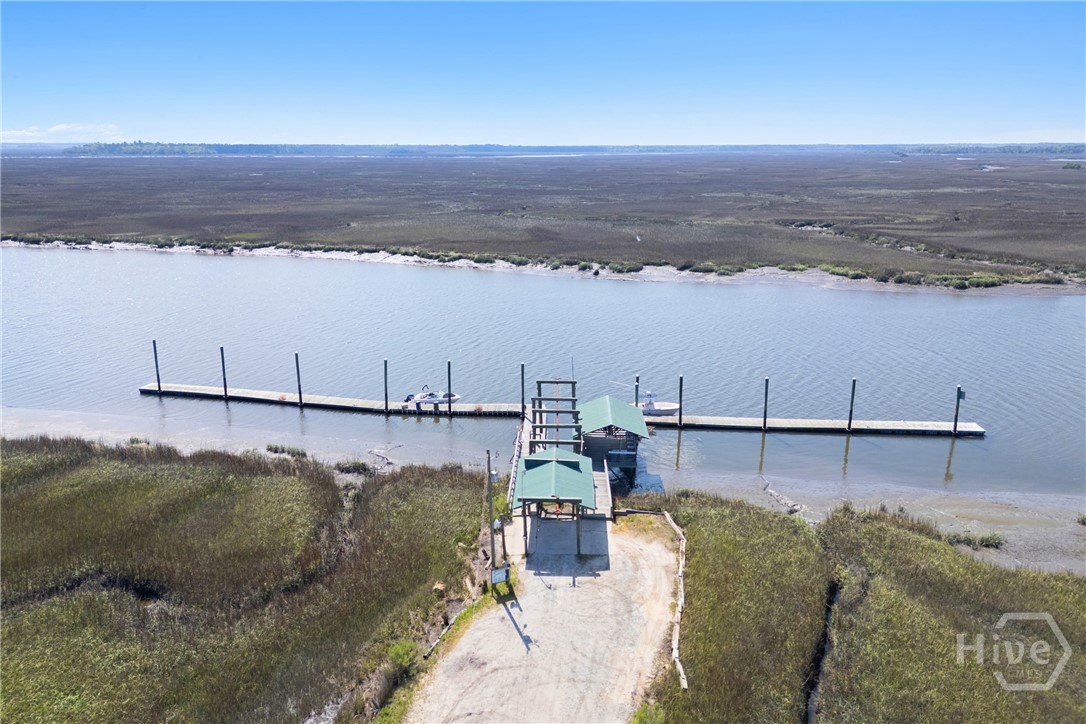Wide view of the dock and tidal creek, highlightin