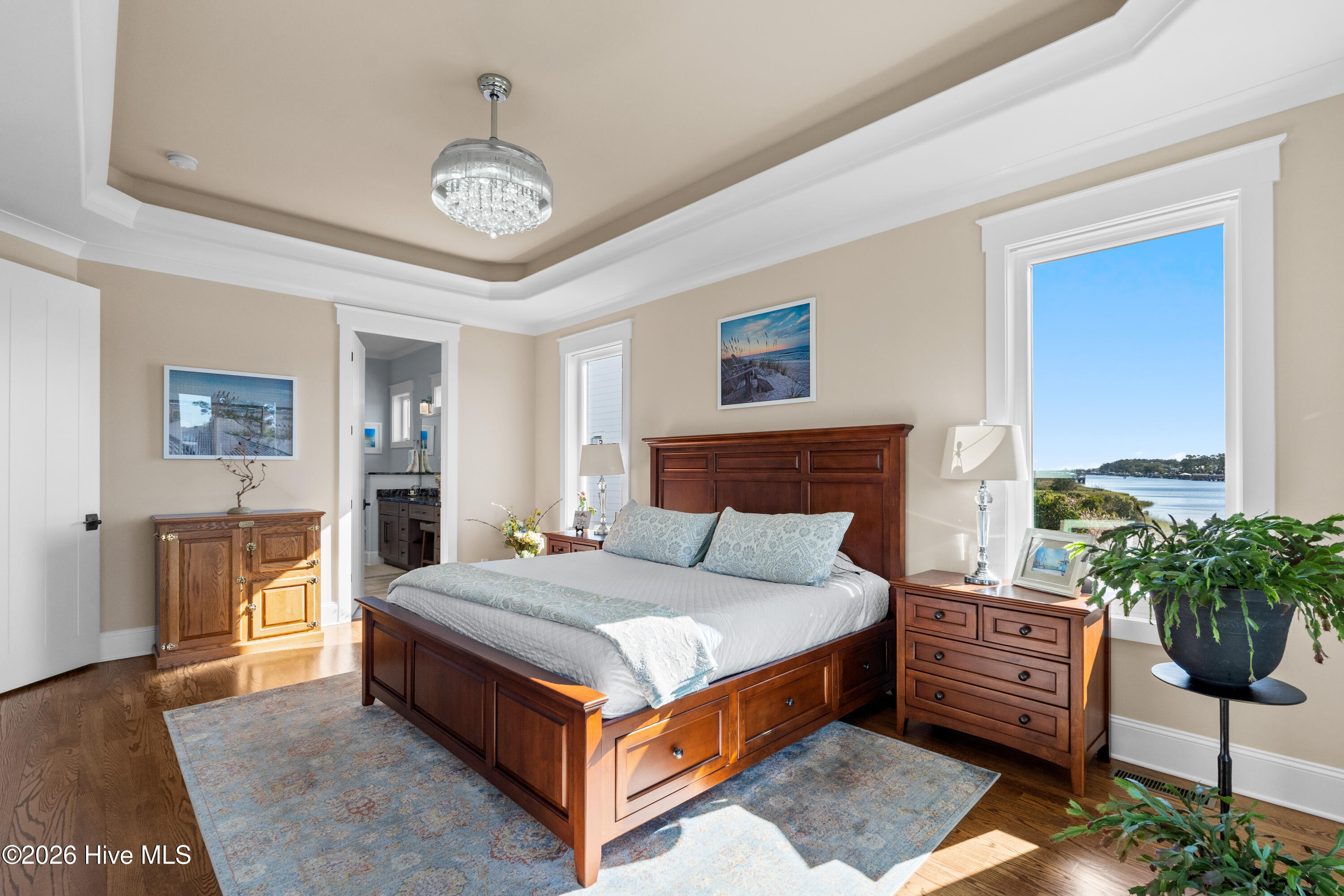 Lighted trey ceiling with eclectic chandelier/fan