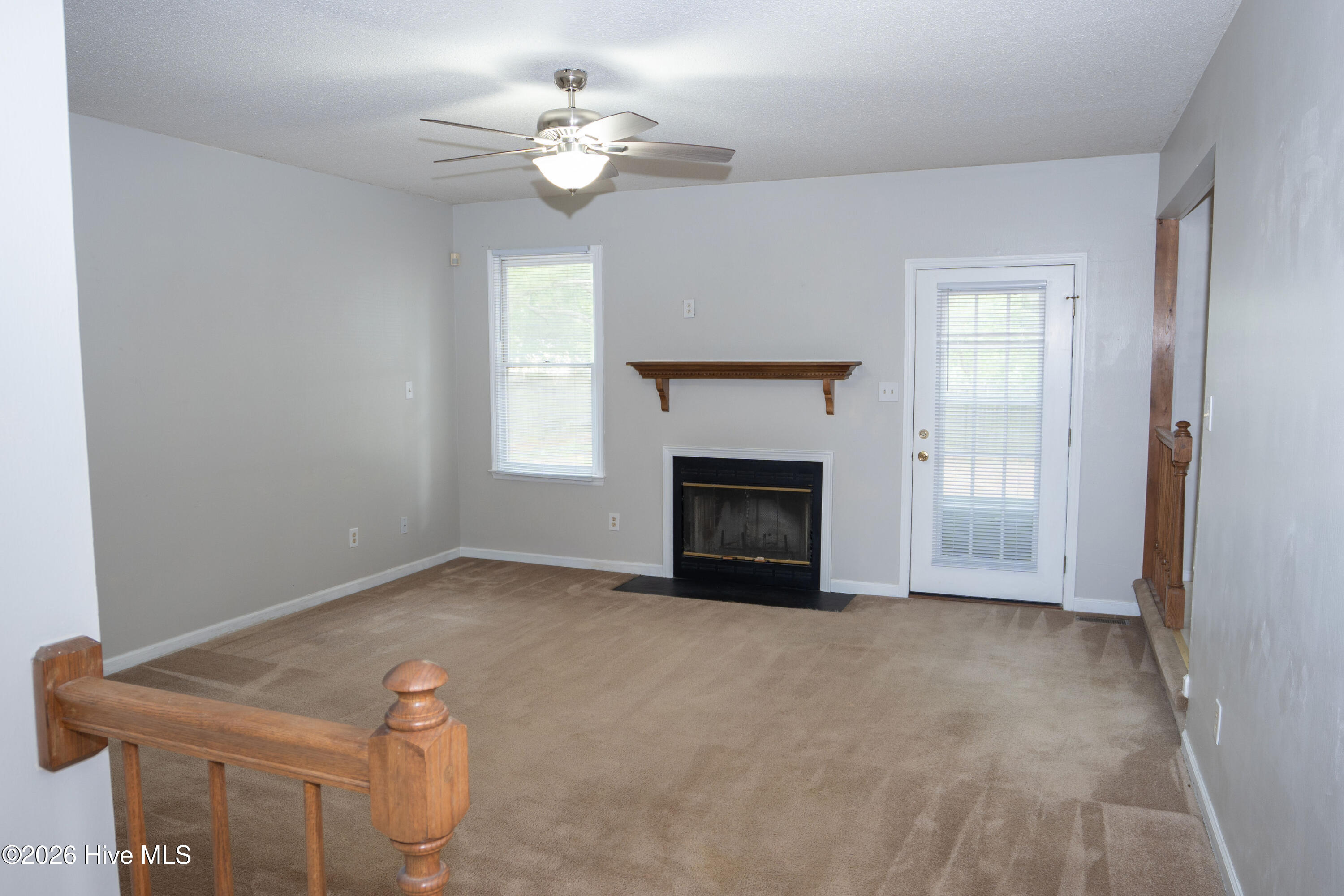 family room with fireplace