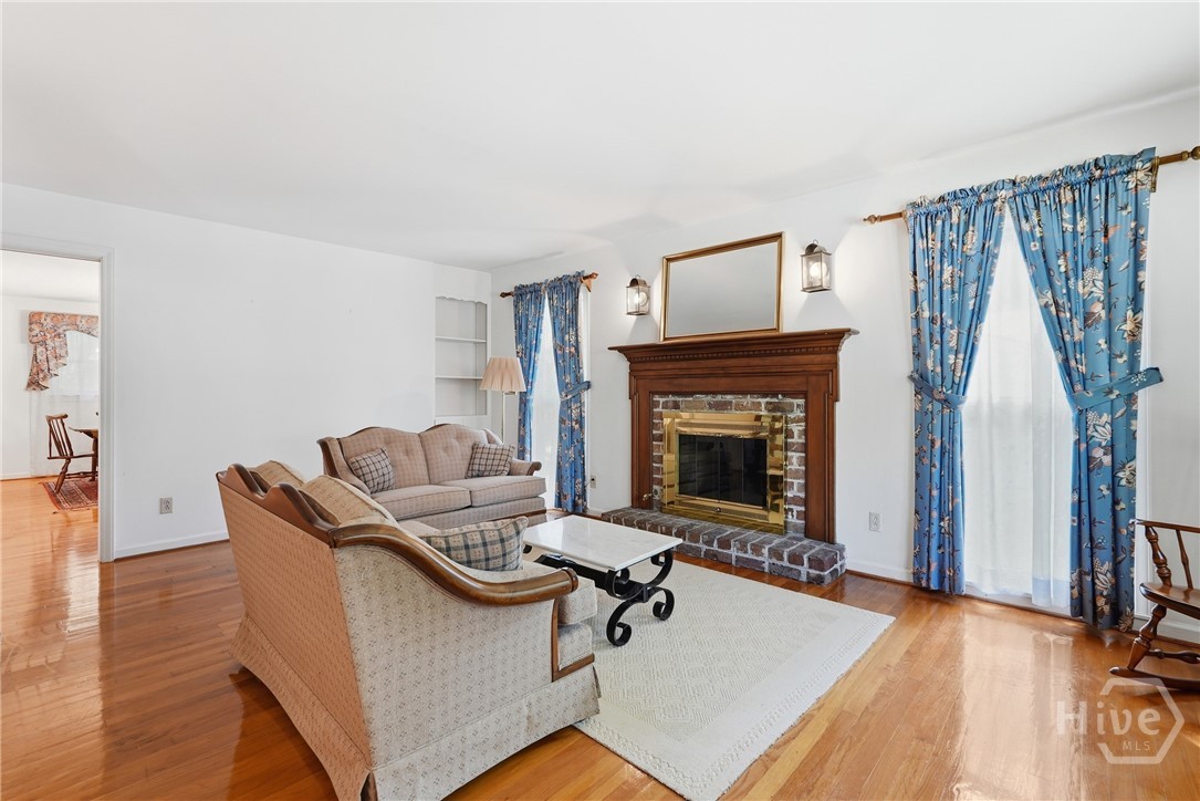 spacious living room with fireplace