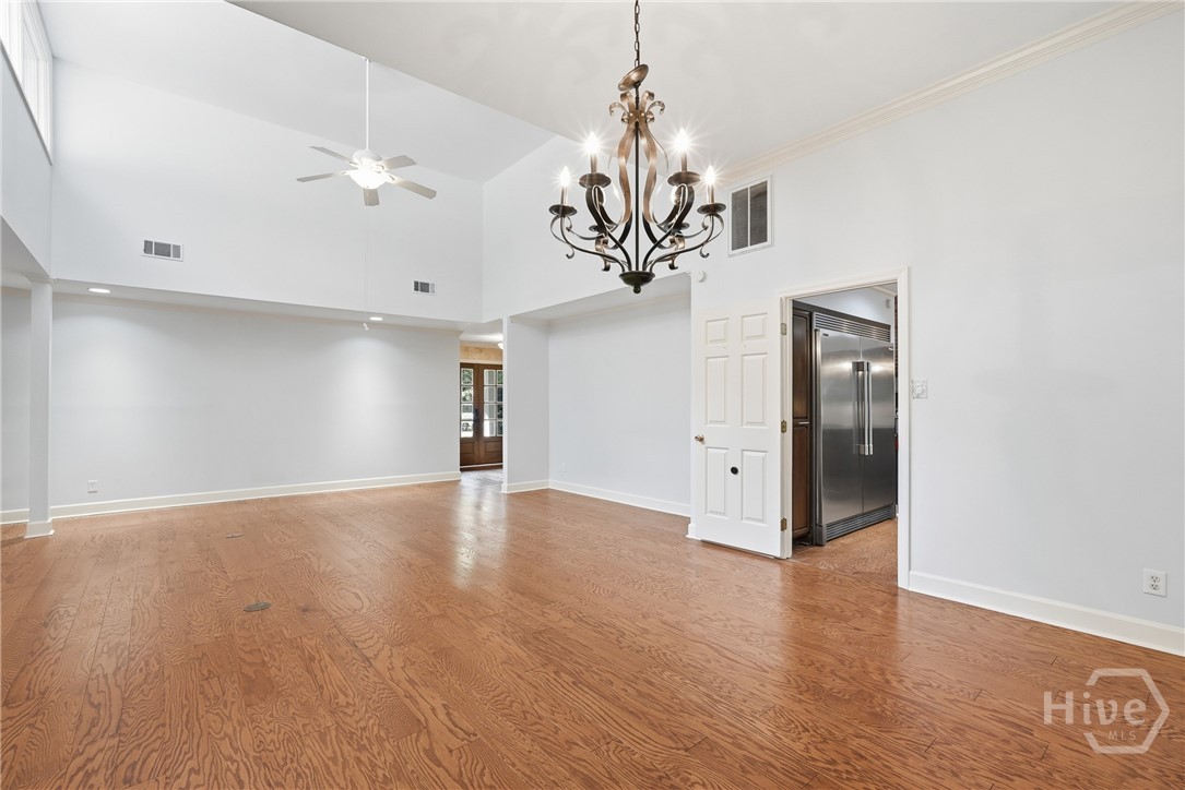 From the dining room, the kitchen is directly to the right.