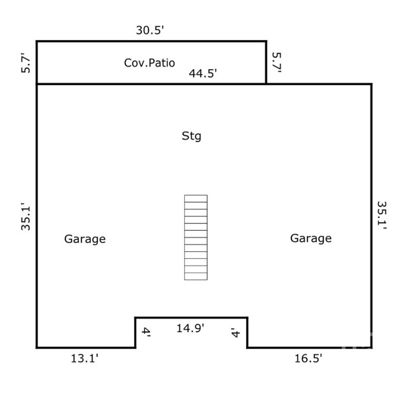 1500+ square foot garage/covered parking with interior staircase leading to 1st floor kitchen/living room.