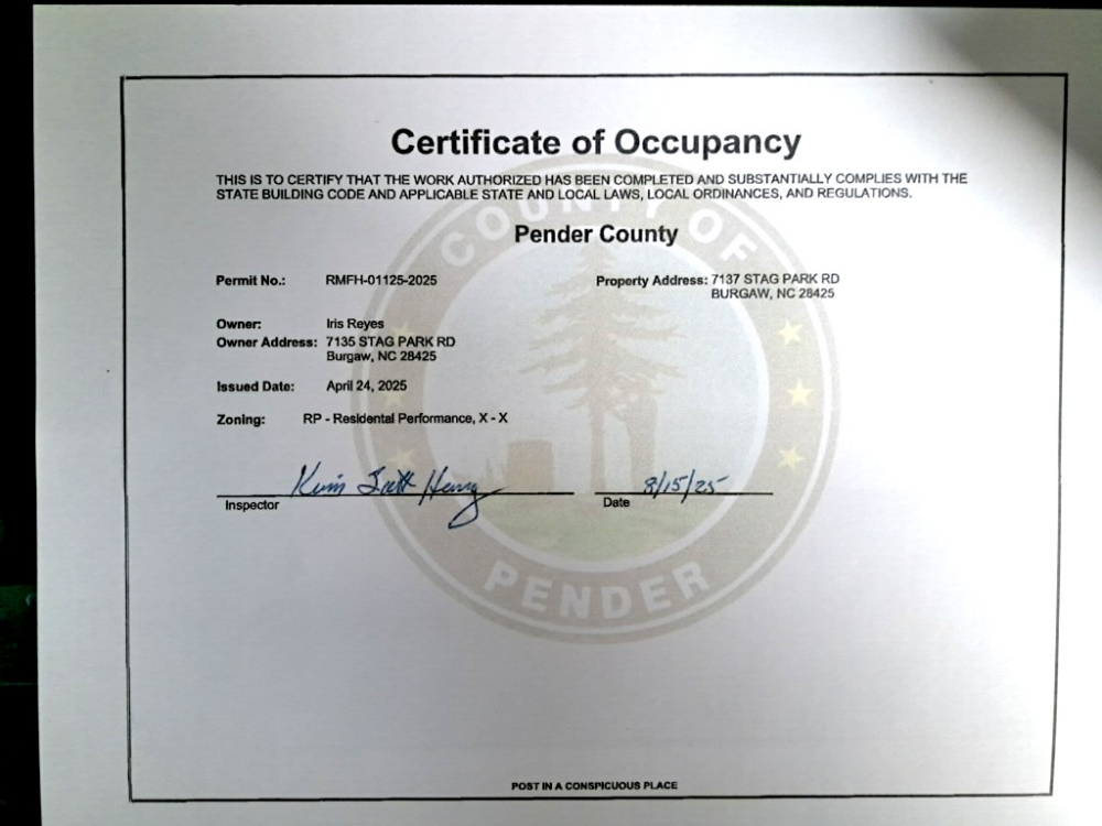 Certificate of Occupancy