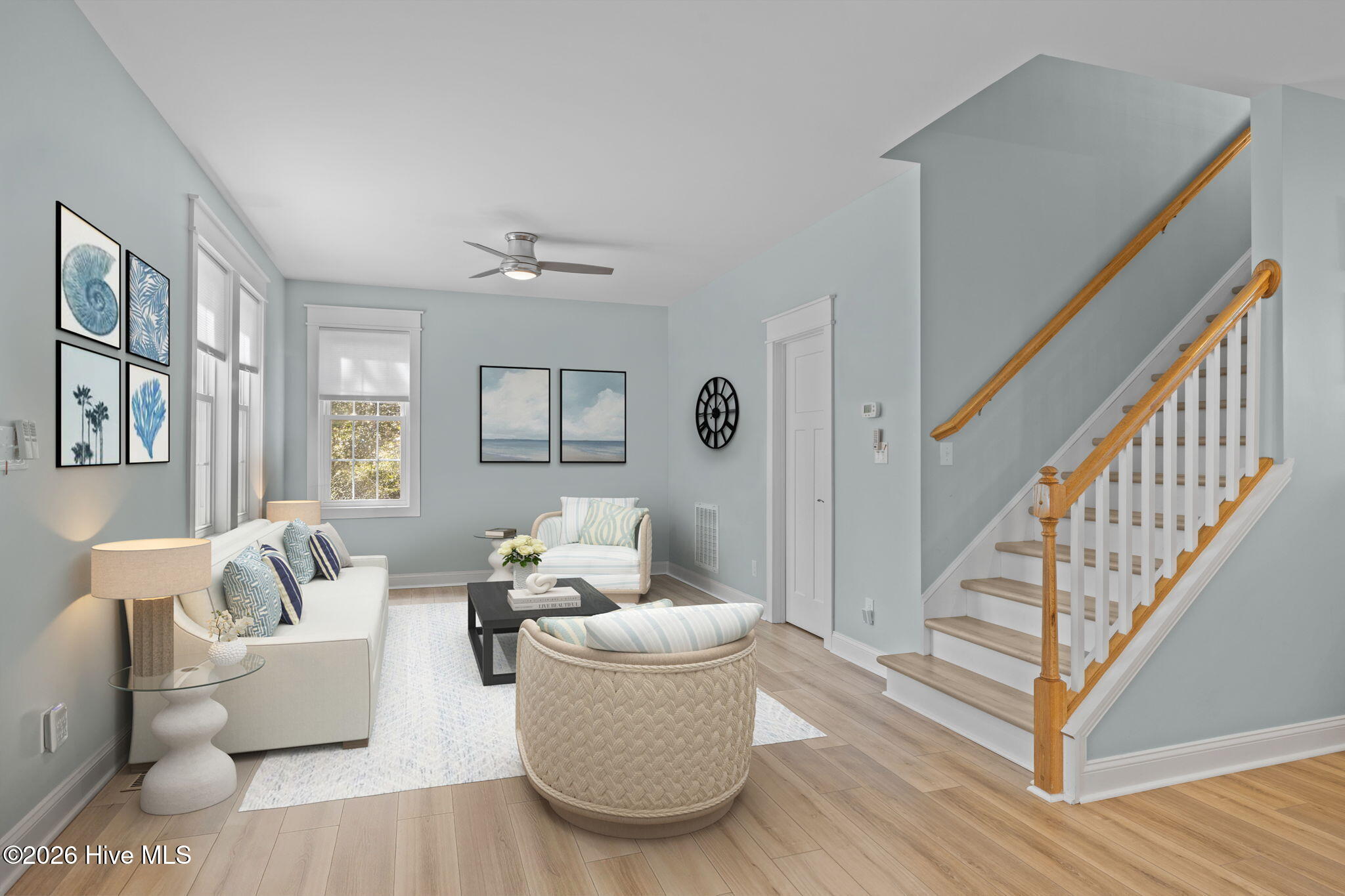 Stagged Living area open to the kitchen