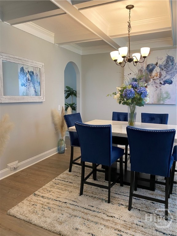 Formal dining area with coffered ceilings
