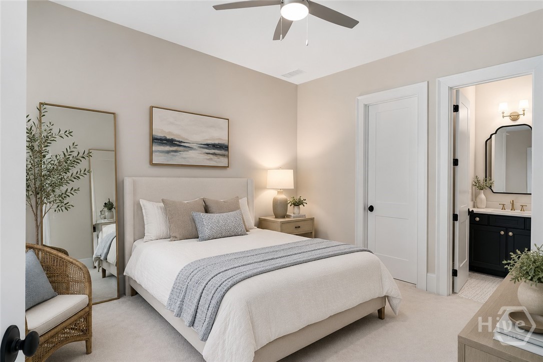 Downstairs guest suite - Image is virtually staged and AI generated