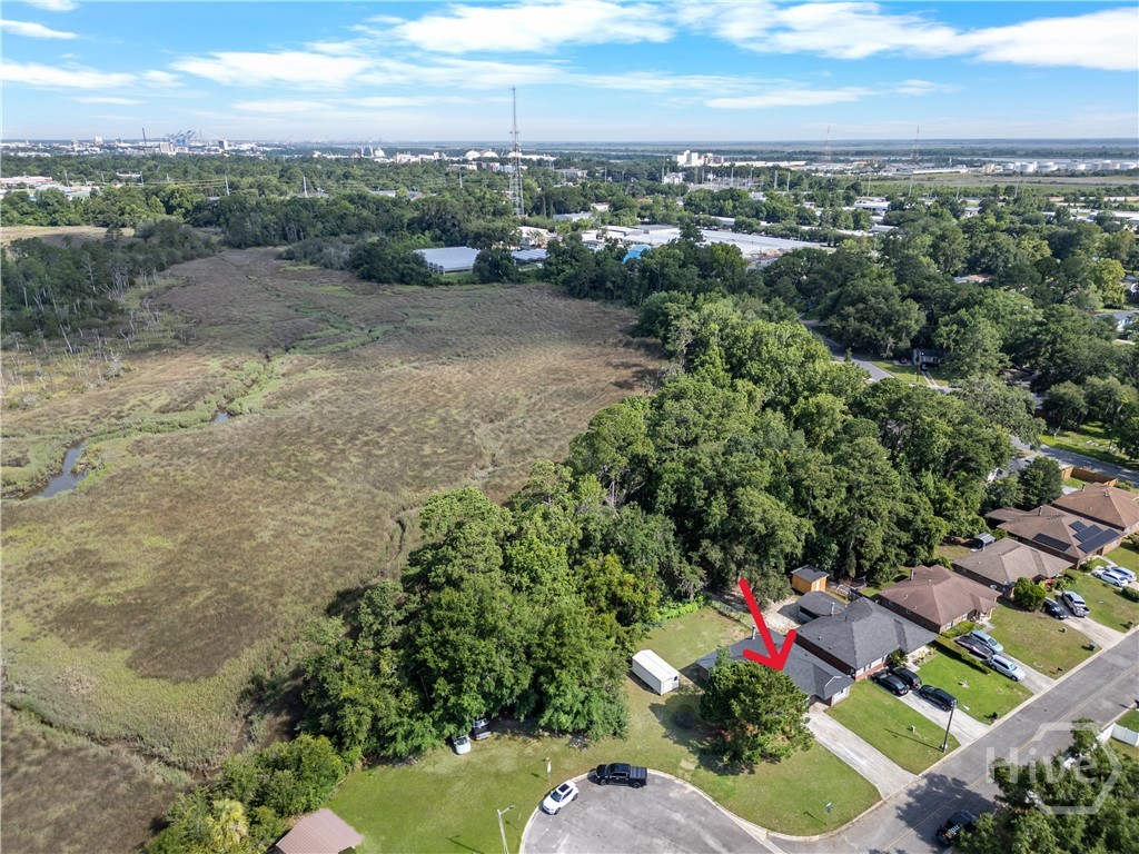 Aerial view of home on Cal Da Sak and marsh
