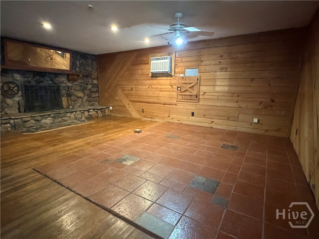 Living Room with wood burning fireplace