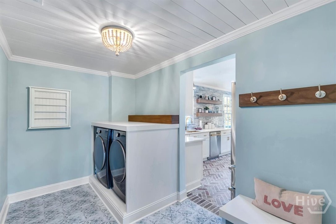 Mudroom/laundry room upon garage entrance
