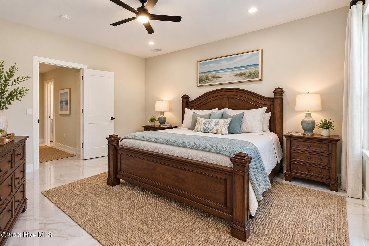 Staged primary bedroom generated by AI