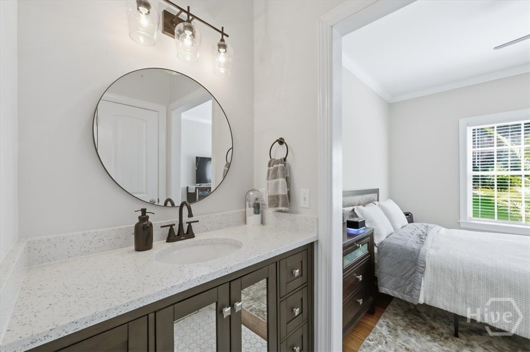 Separate vanity. Both bathrooms have been completely renovated and pocket doors added.