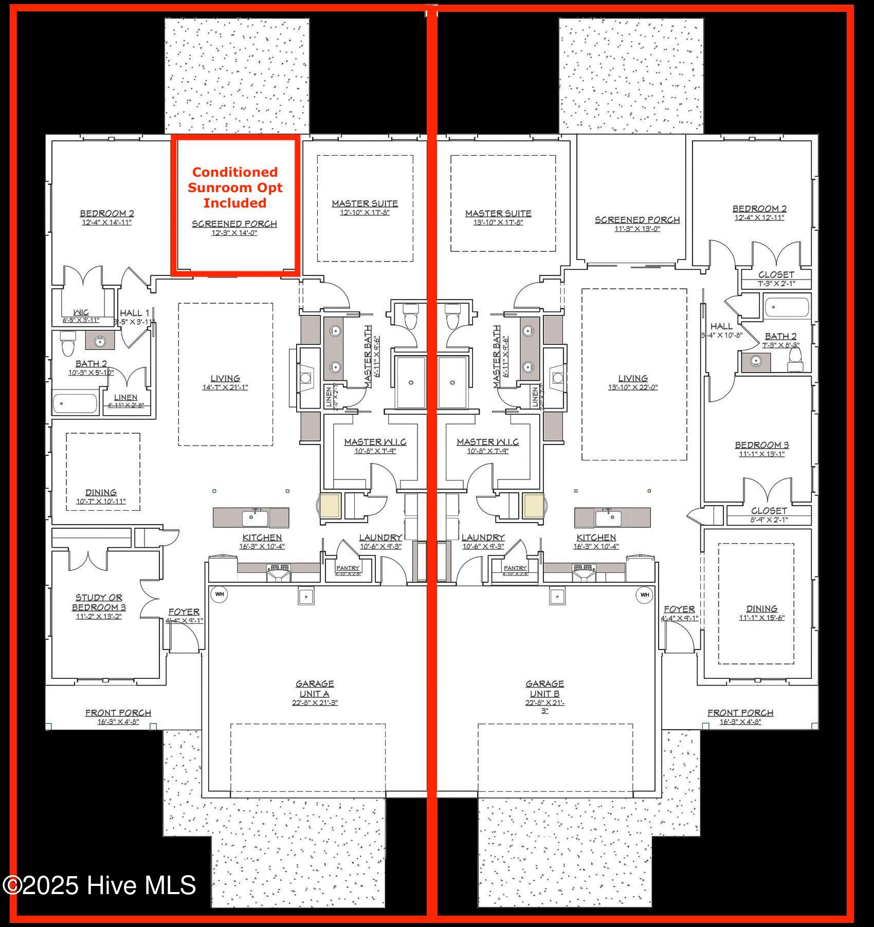 Duplex Plan w: Sunroom shown on LH Unit
