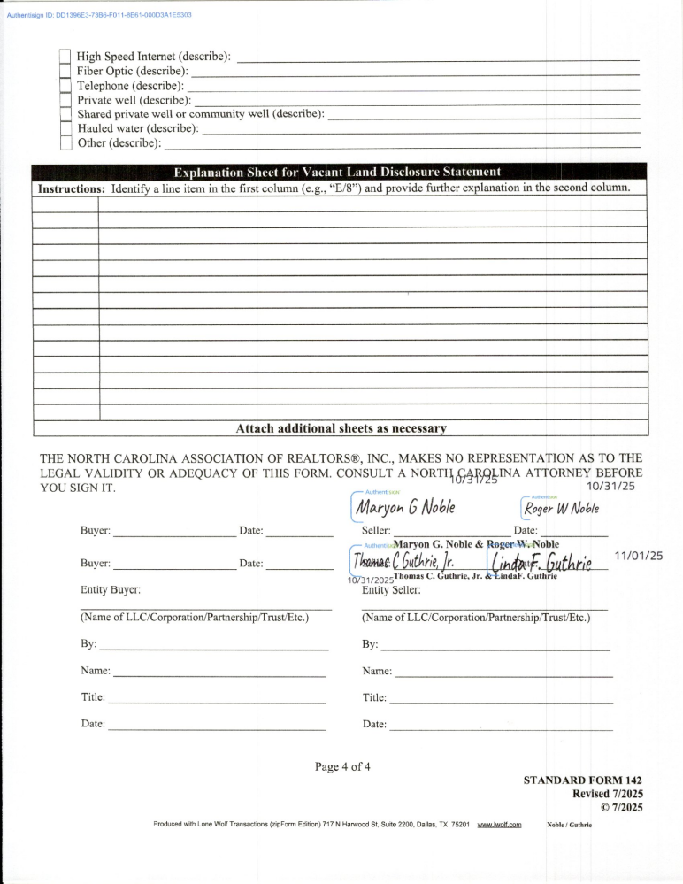 Vacant Land Disclosure Statement Page 4