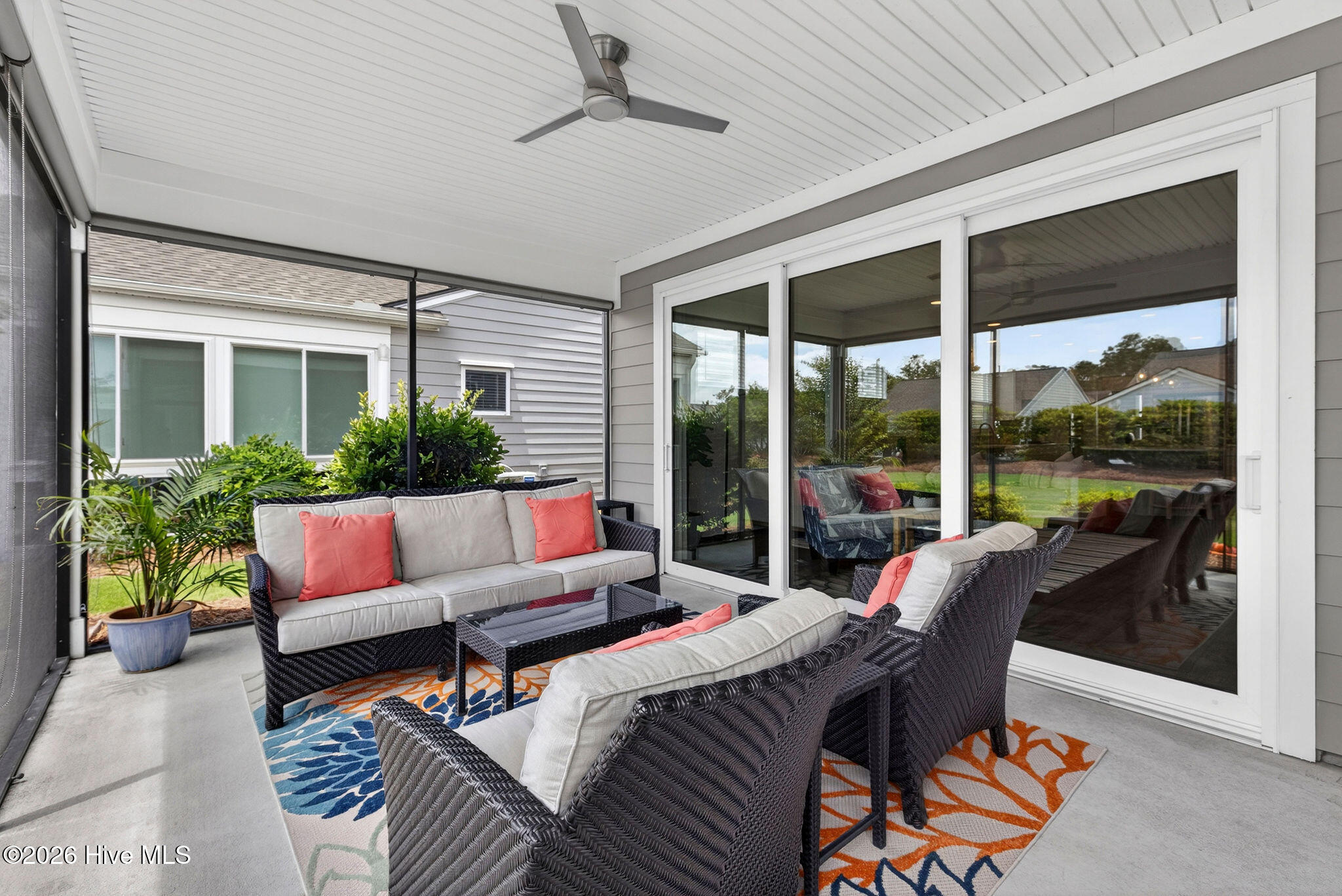 Screened porch with pull down shades