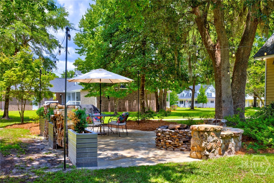 Stone fire pit entertaining area