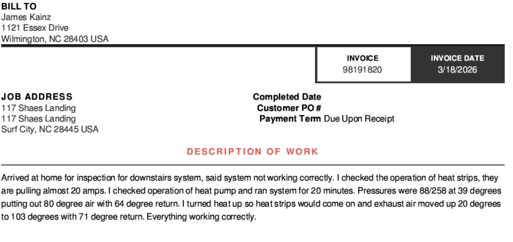 HVAC Invoice