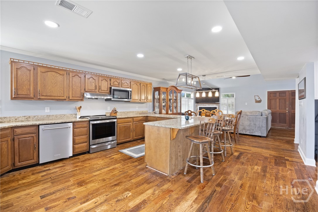 Expansive kitchen layout with large island seating