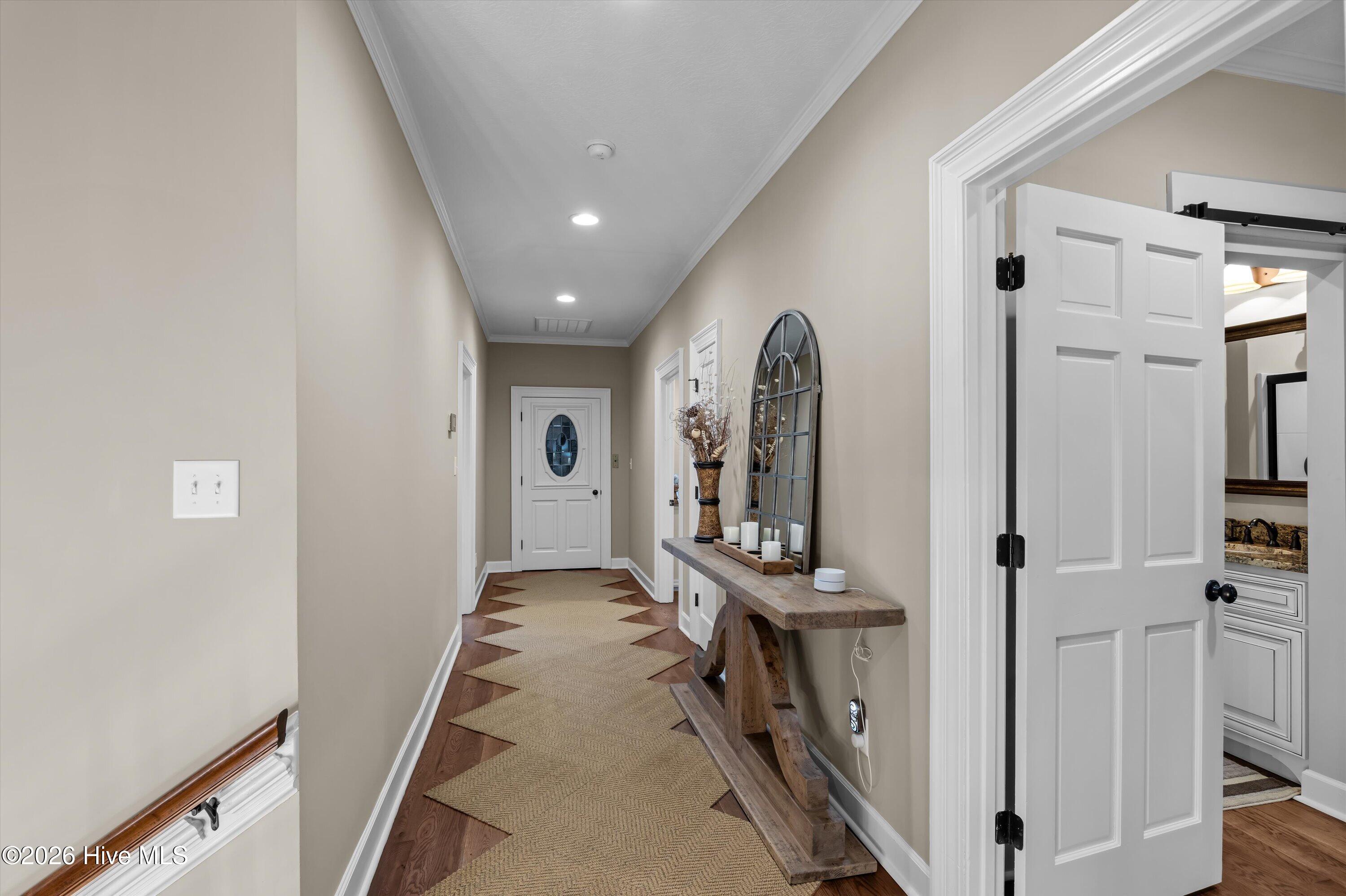 Elevator at end of hallway