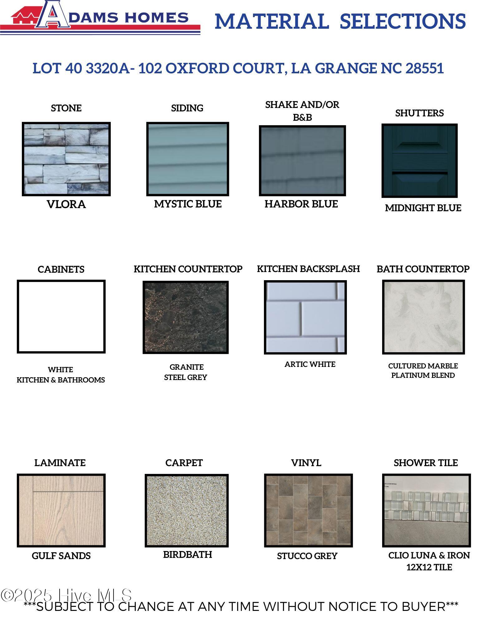 LOT 40 MATERIALS SELECTIONS
