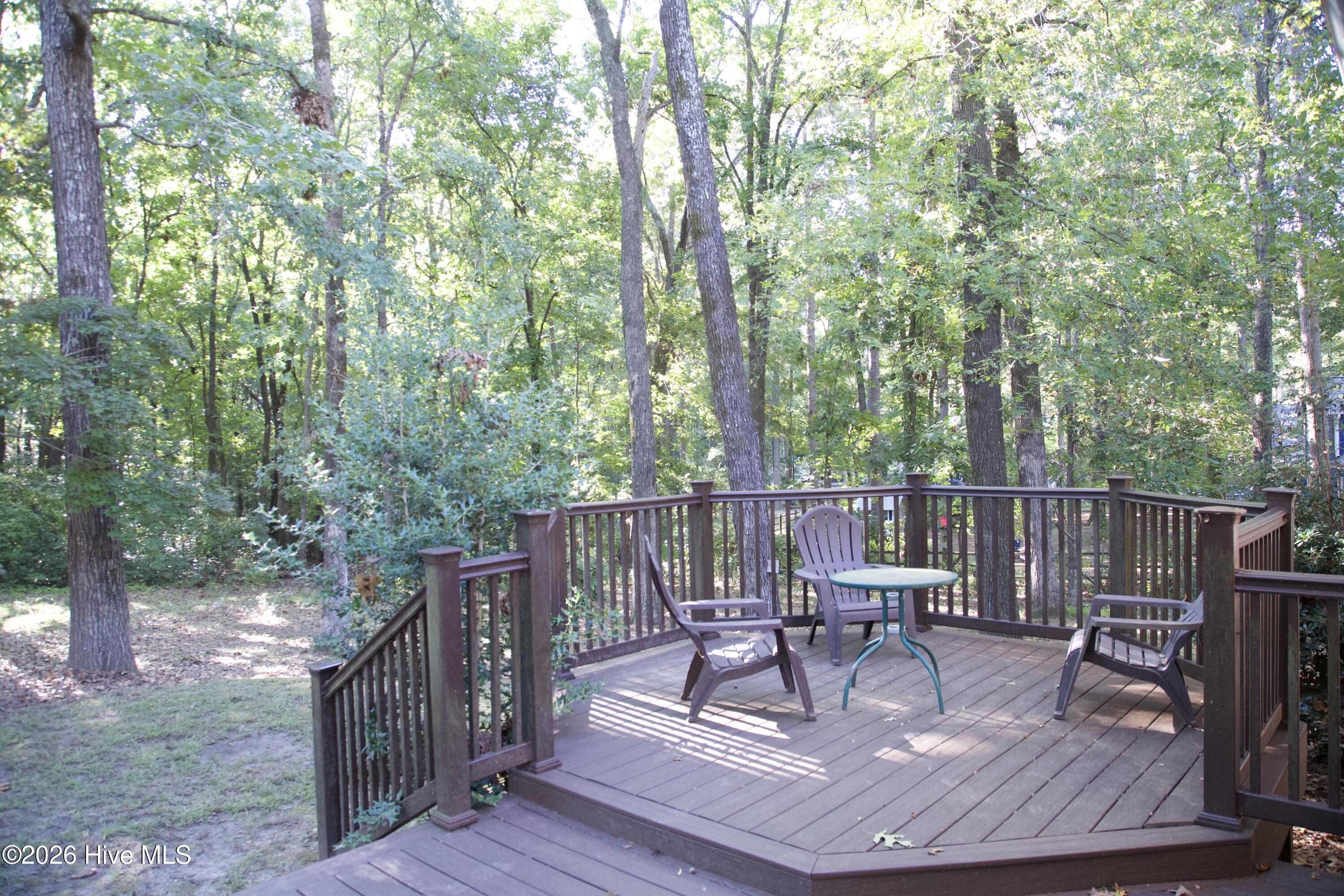 Deck area. All Composite Decking with Beautiful Mature Oaks