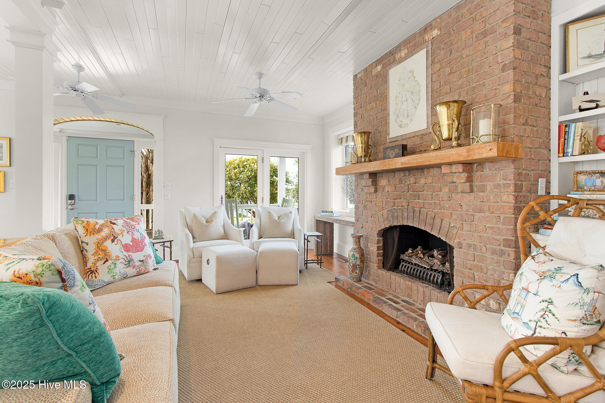 Stunning brick fireplace in living room