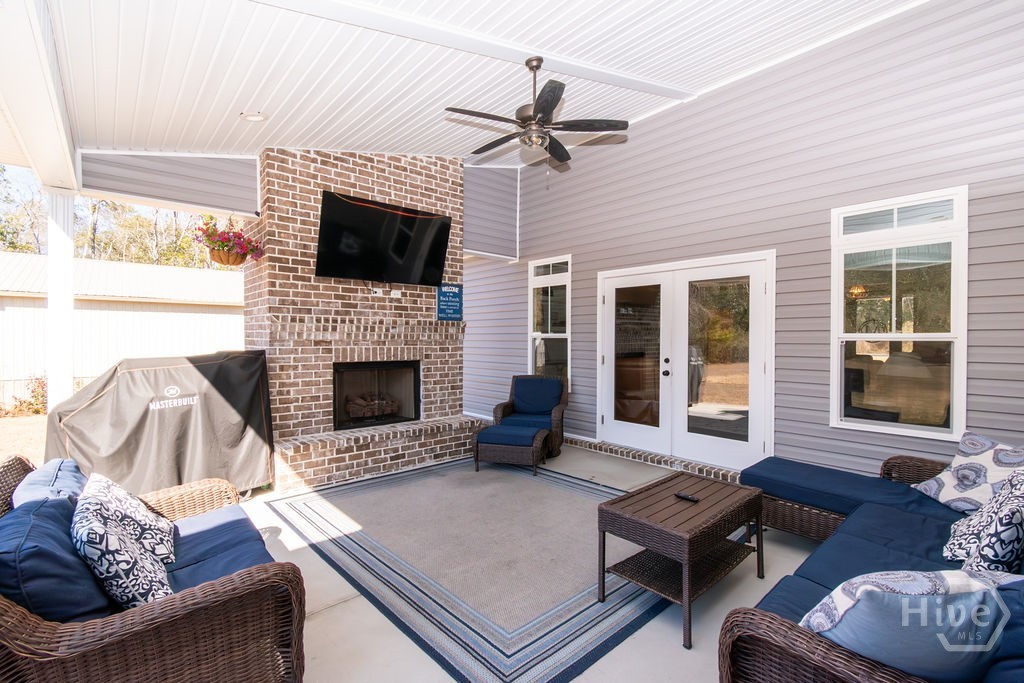 Covered Patio- Brick, Gas Fireplace