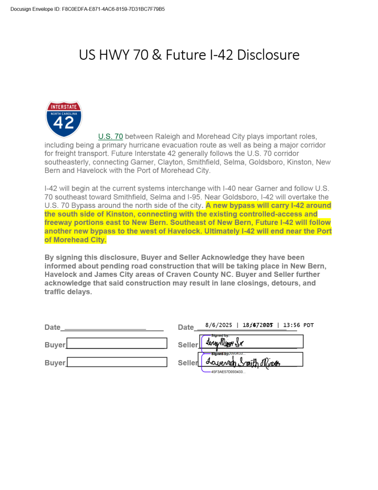 US HWY 70 & Future I-42 Disclosure