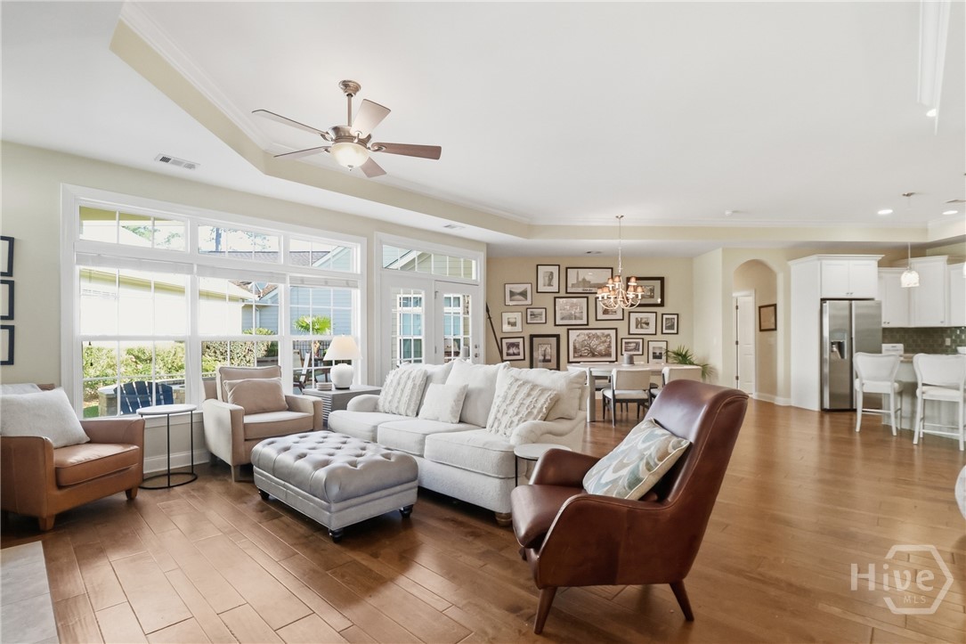 Great Room is open to Kitchen and Dining Area