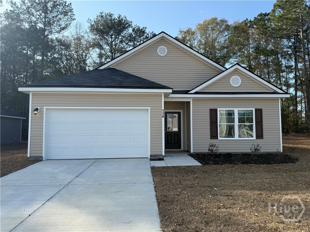 Effingham County's most affordable BRAND NEW HOME!  This 3 bedroom, 2 bath home boasts an open kitchen with island / great room floor plan with luxury vinyl plank flooring throughout living areas and carpet in the bedrooms.  Granite kitchen countertops in the kitchen with a full stainless steel appliance package to include the fridge!  Master bathroom includes a separate shower and cultured marble tops are included in all bathrooms.  Home backs up to a wooded backyard adding to the privacy of this quiet, quaint community awaiting your buyer's vision of HOME!