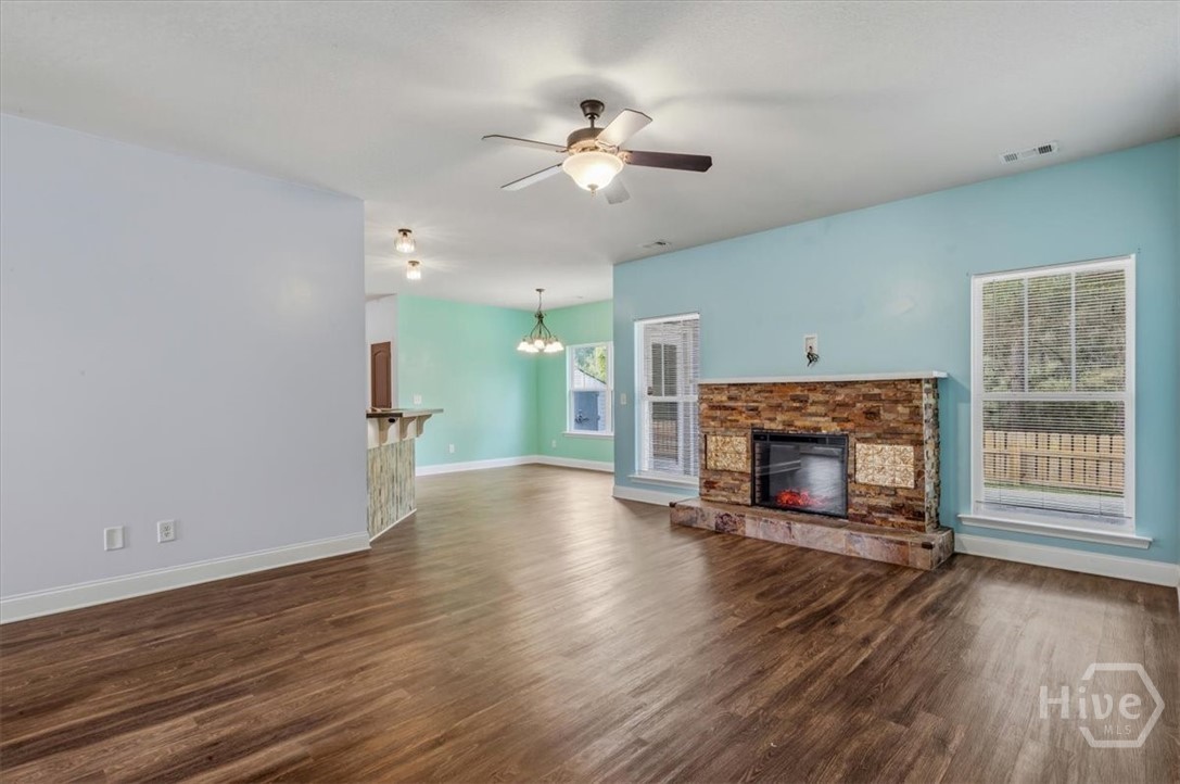 Great room with custom fireplace