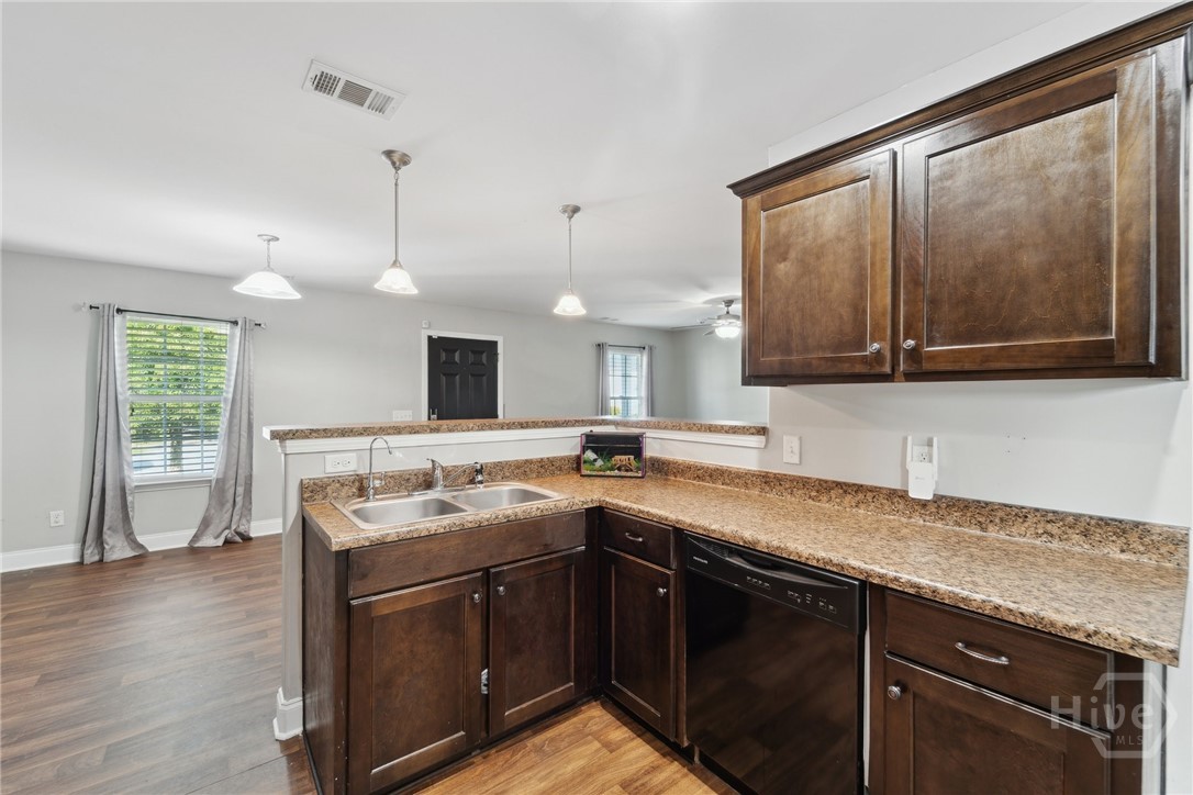 Kitchen looking into dining area