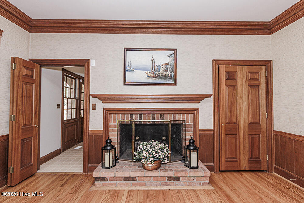 Fireplace in den