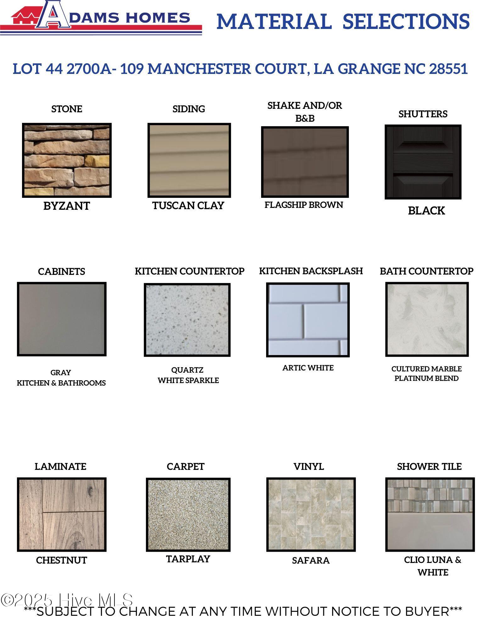 LOT 44 MATERIALS SELECTIONS