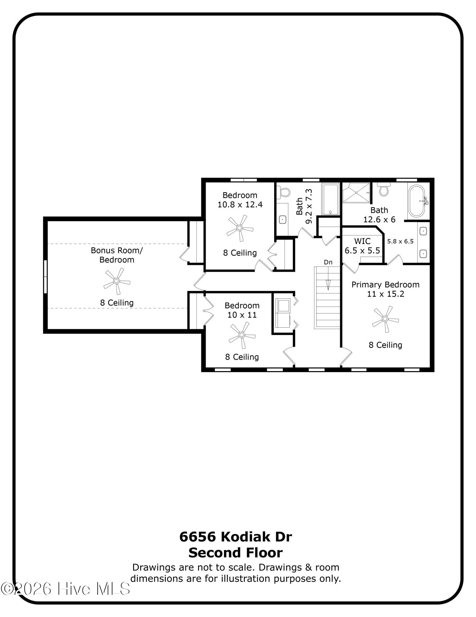 Second-floor floor plan showcasing the bedroom layout, primary suite positioning, additional guest rooms, and flexible bonus room space. Buyers relocating during PCS season often prioritize homes with functional bedroom separation and adaptable living areas for home offices, guests, or recreation. This layout provides excellent flexibility while helping buyers better understand the overall flow and usability of the upper level.
