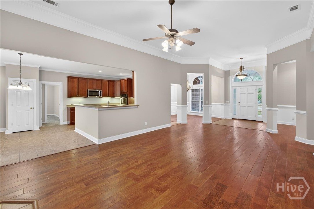 View into kitchen from family room