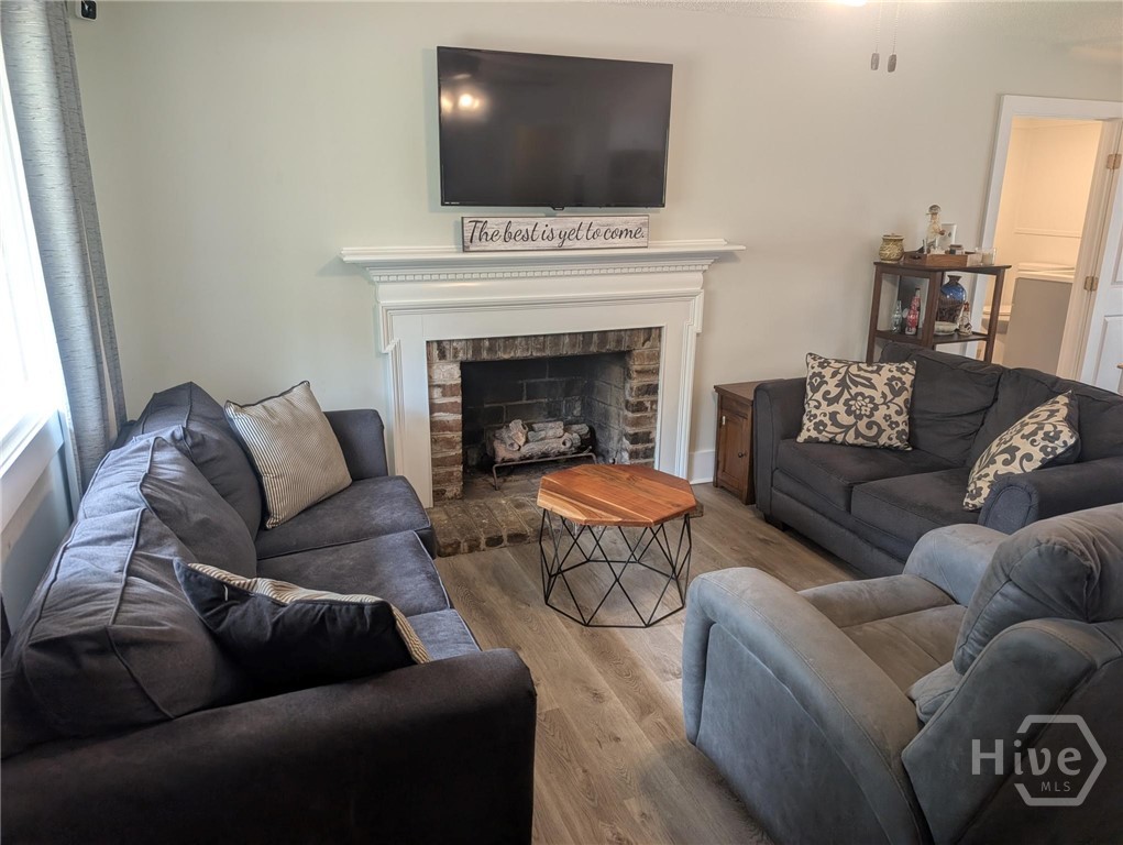 Den with gas fireplace