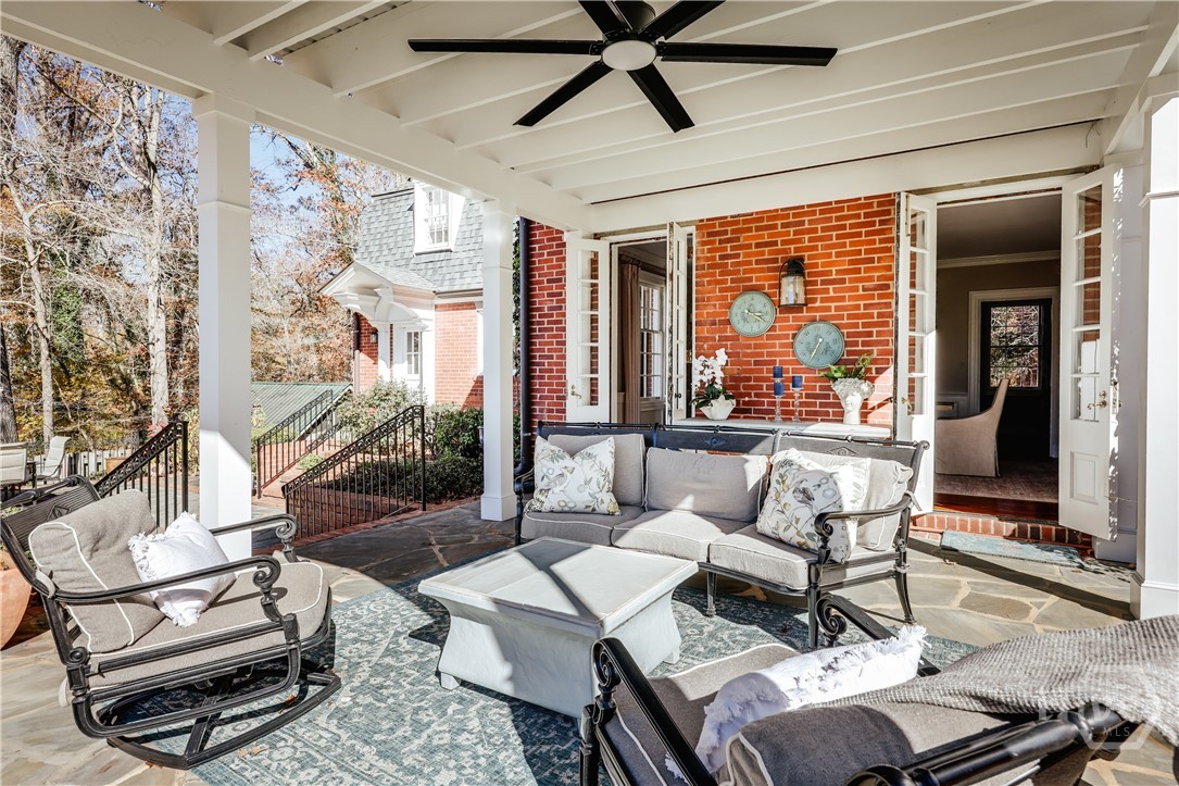 Covered, Slate Patio with Doors From Dining Room