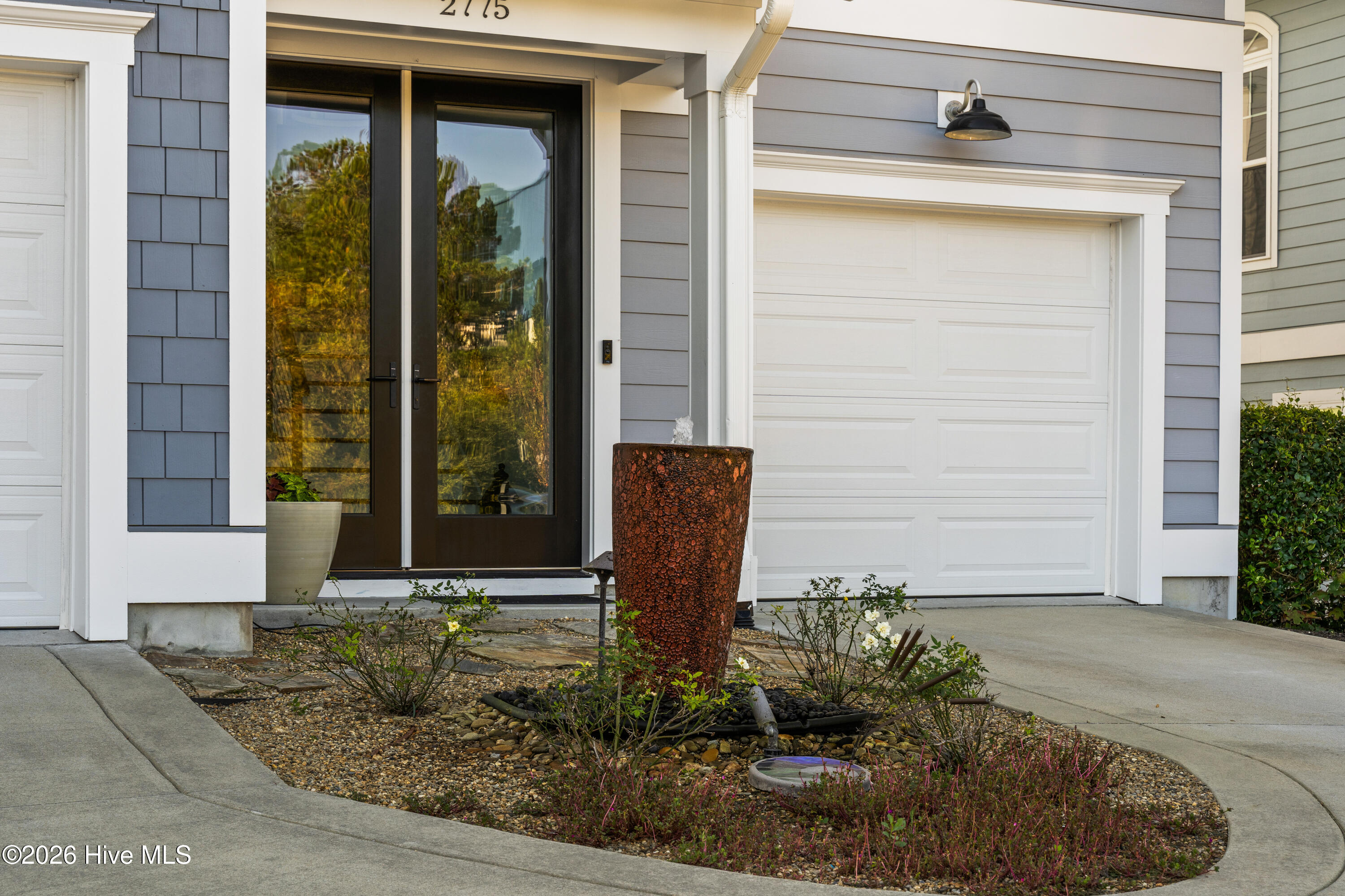 A bubbly fountain greets visitors at the front door