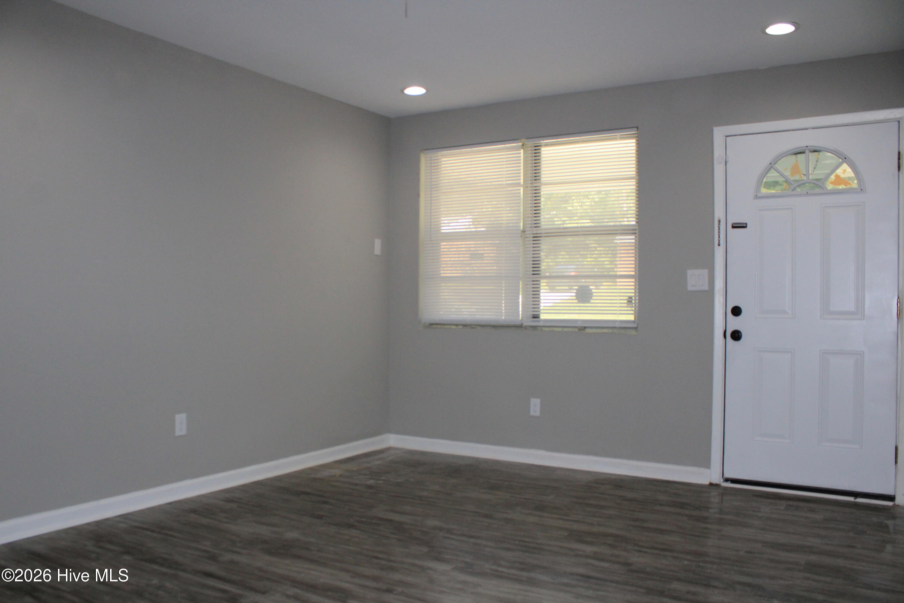 Laminate Wood Flooring, Blinds and Recessed LED Lighting