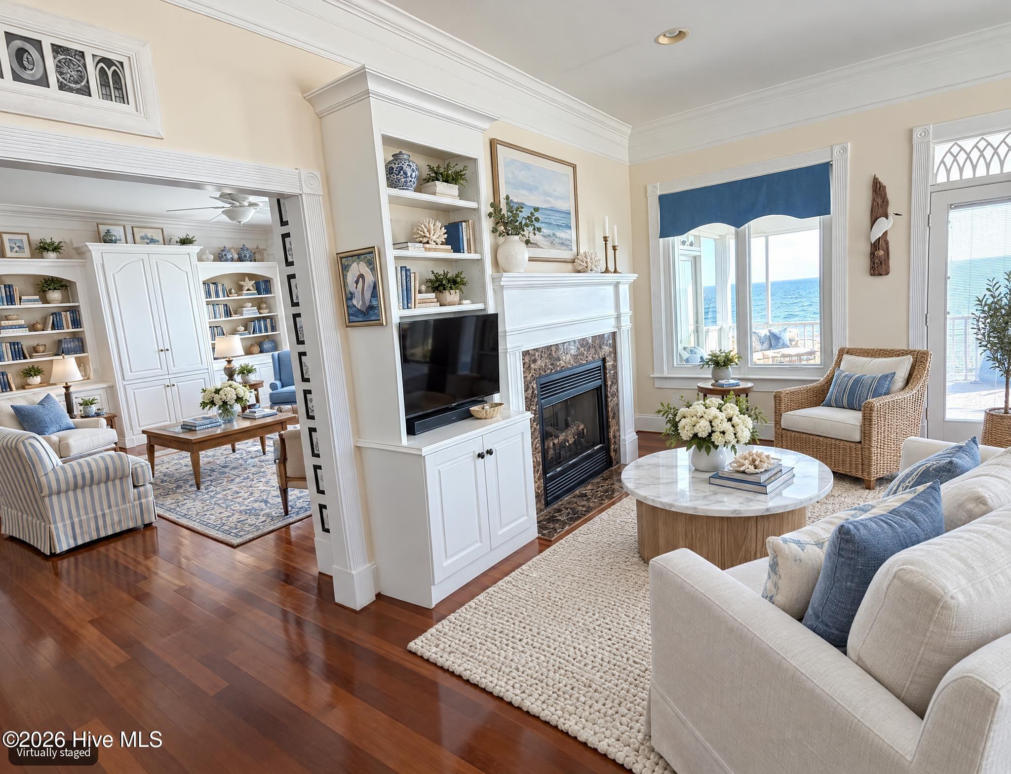 Large waterfront views from this combo kitchen/living room.