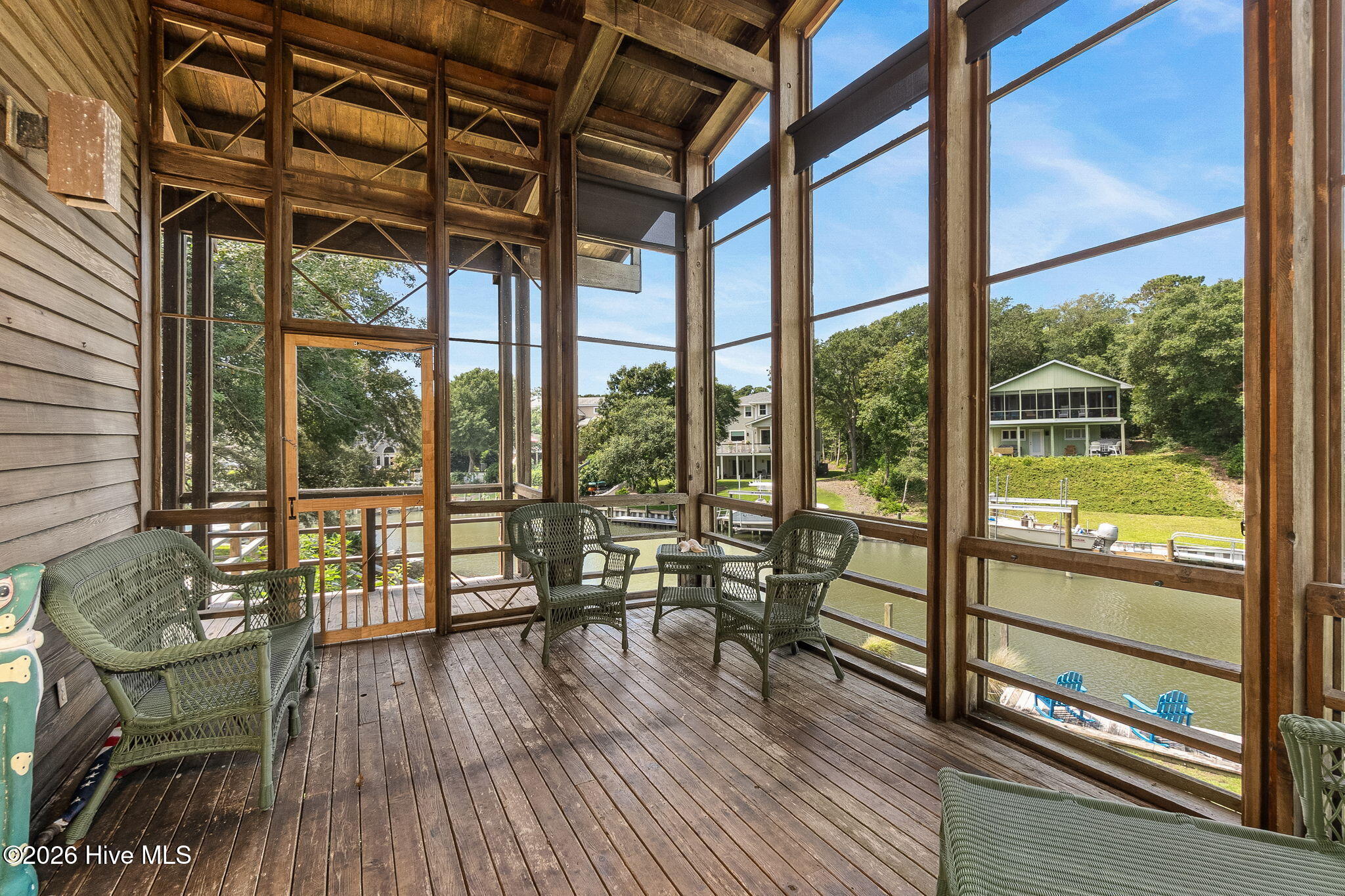 Screen porch facing canal
