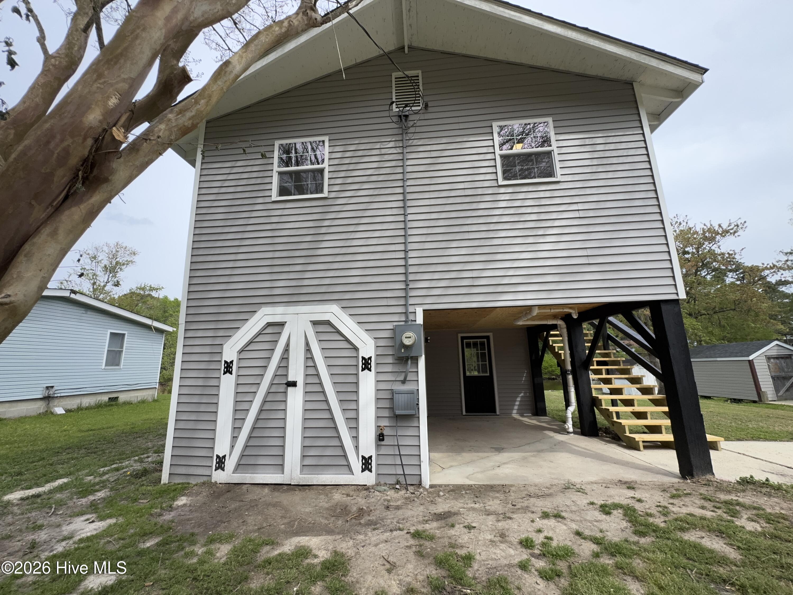 front of home and storage area