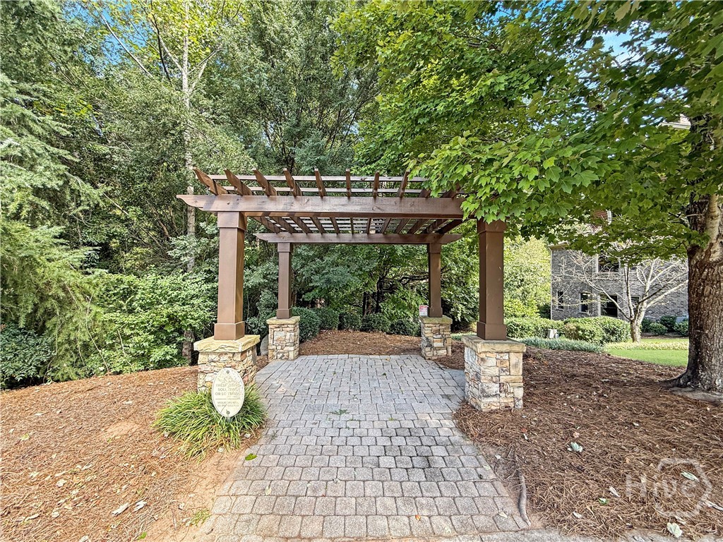 Entrance to the nature trail around the Green Space and Pond area