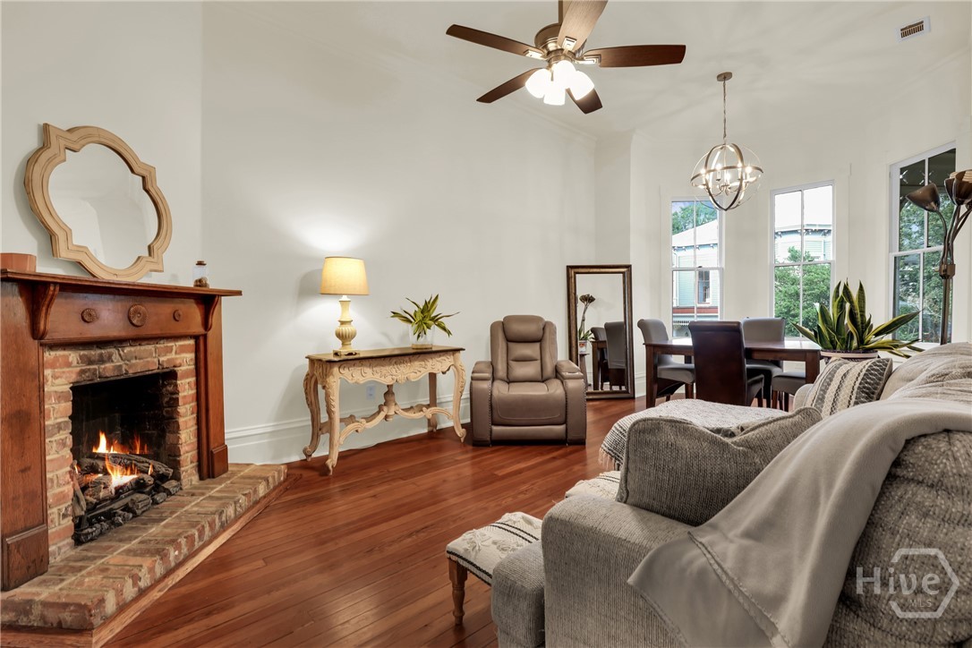 Living room, gas fireplace.