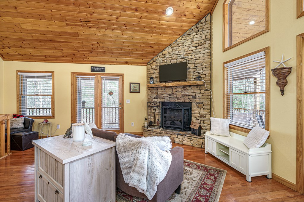 Stacked Stone Fireplace
