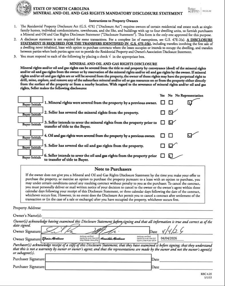 Mineral, Oil & Gas Rights Disclosure