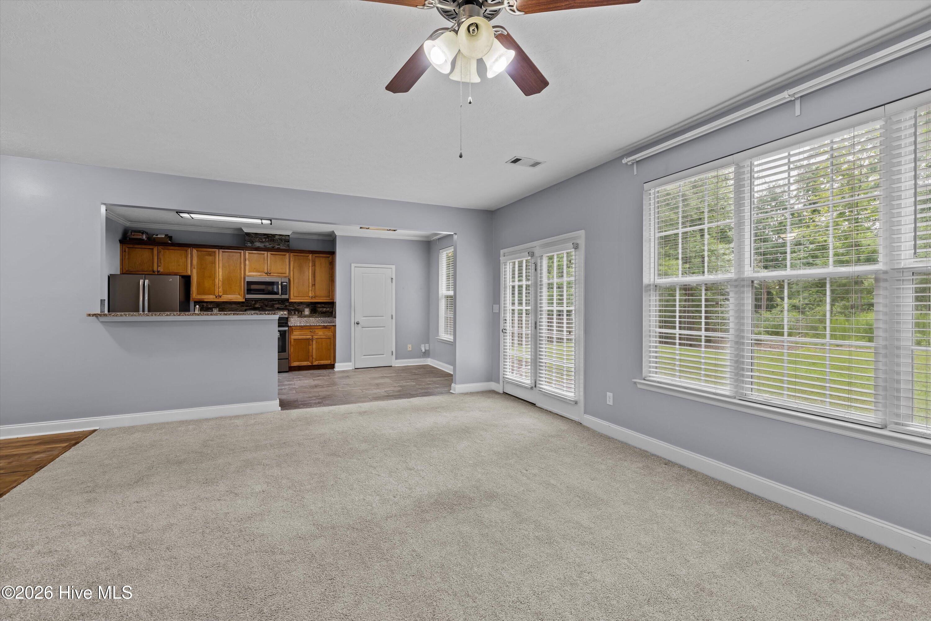 Great room view to kitchen