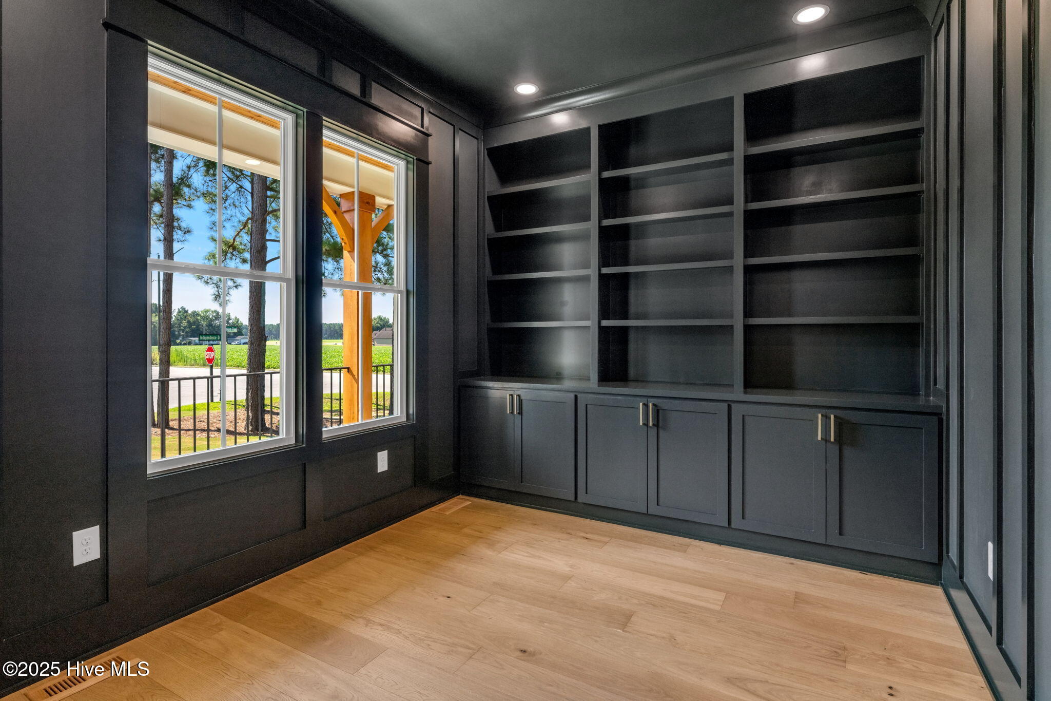 Custom built ins and color drenching.