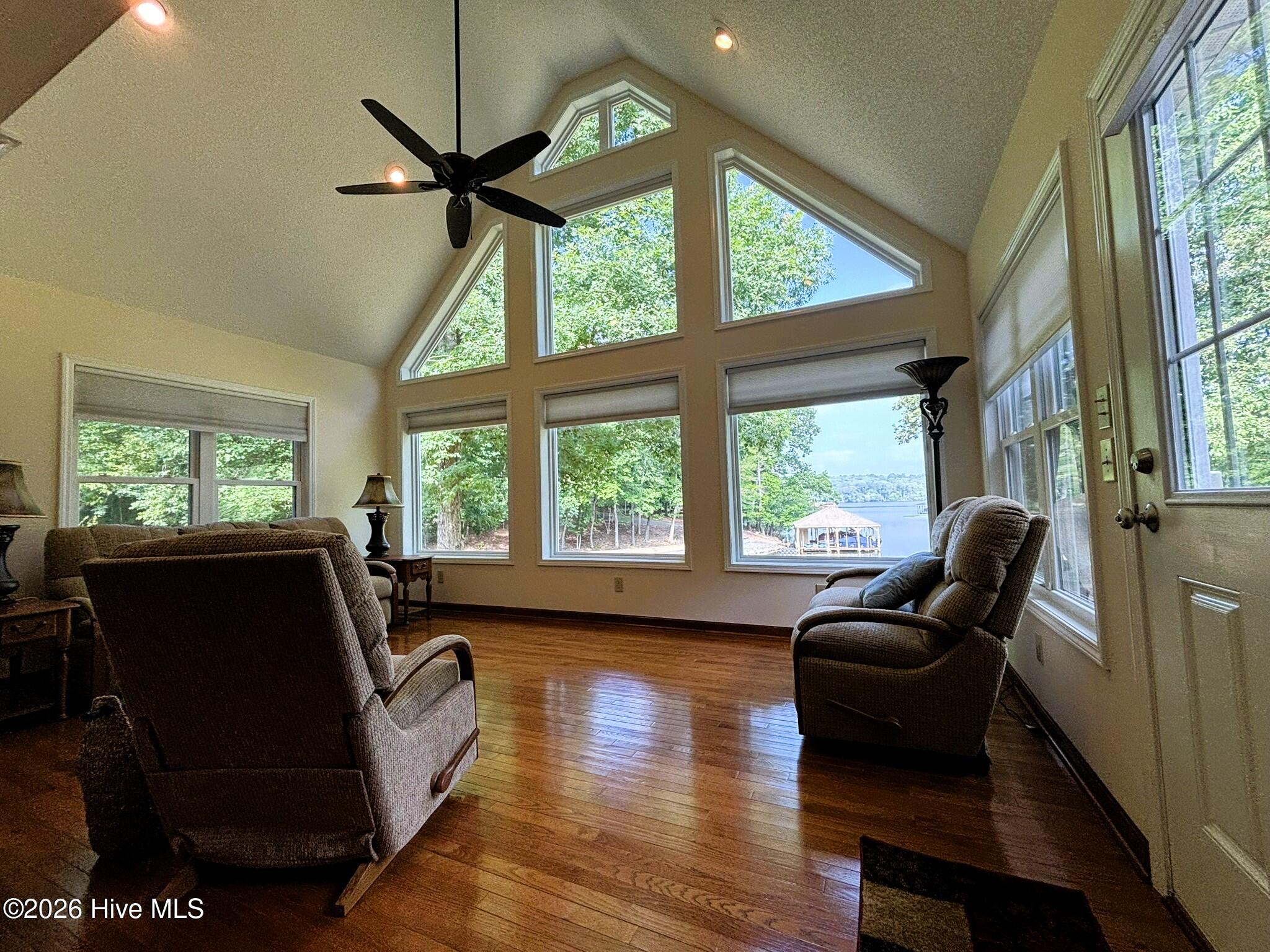 Floor to Ceiling windows facing Lake Tillery, Living Room,